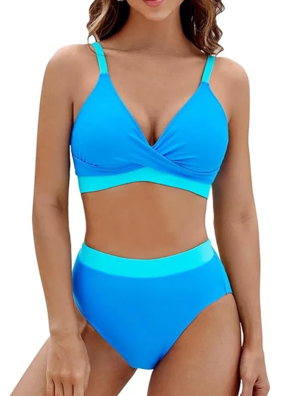 Blue Two-Piece High-Waist Women’s Swim Set